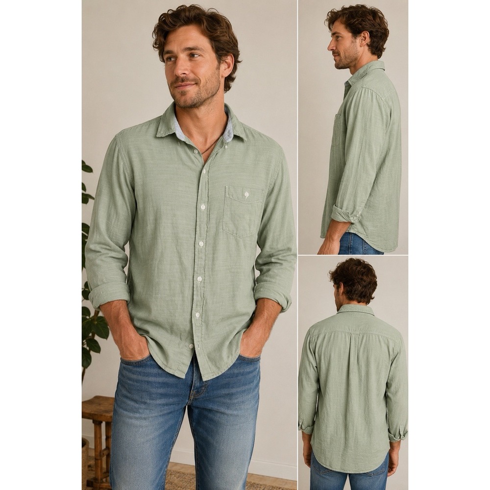 Weatherproof Vintage Men's Medium Country Twill 100% Cotton Button Down Granola